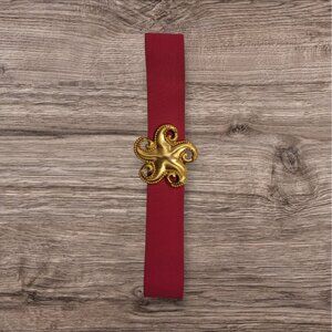 Vintage Elastic Stretch Belt Starfish Medallion Buckle Gold Y2k Statement